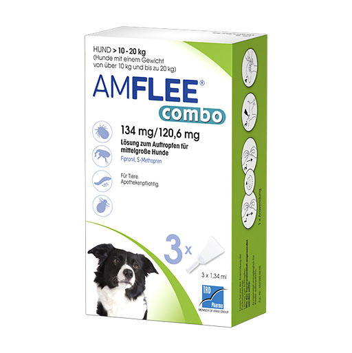 AMFLEE combo geg. Zecken, Fl&ouml;he (+Eier+Larven) f&uuml;r Hunde (10-20 kg)