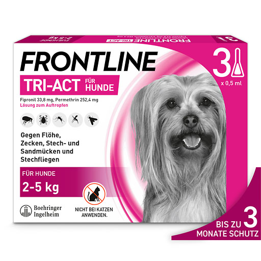 FRONTLINE TRI-ACT gegen Zecken, Fl&ouml;he und fliegende Insekten f&uuml;r Hunde XS (2-5 kg)